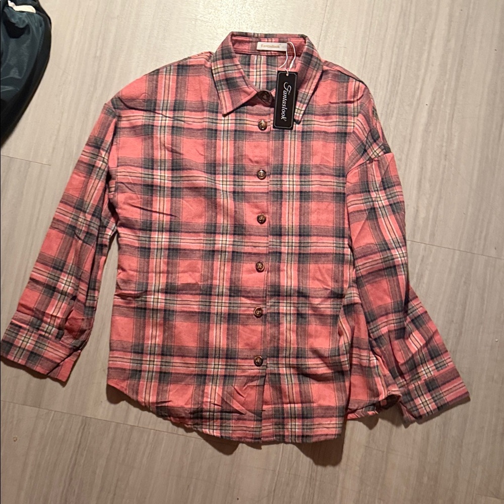 Pink Plaid Button-Up Shirt